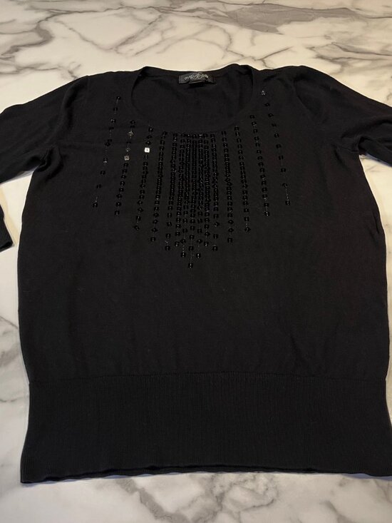 august silk Sweaters - August Silk Beaded Knit Pullover Sweater Black Size M Style 19215